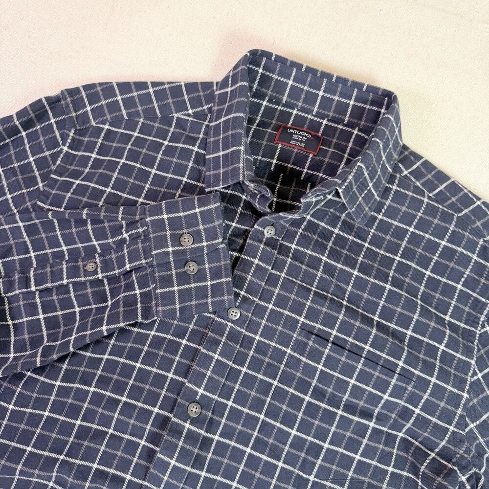 Untuckit Blue Plaid Long Sleeve Button Up Shirt Mens M Regular Fit Casual Preppy